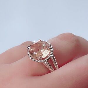 925 Sterling Silver Morganite Ring Size 5.5 – Rope Design Band